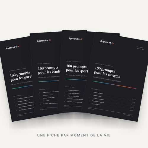 Les 4 fiches de la collection en éventail : parents, étudiants, sportifs, voyages.