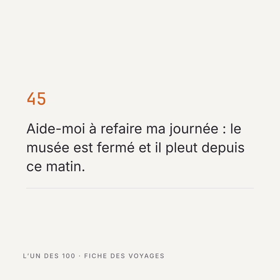 Exemple de prompt : refaire sa journée de voyage quand le musée est fermé et qu’il pleut.